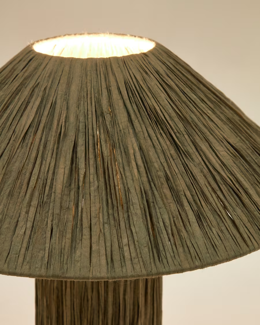 Kave Home Samse table lamp in green raffia UK adapter