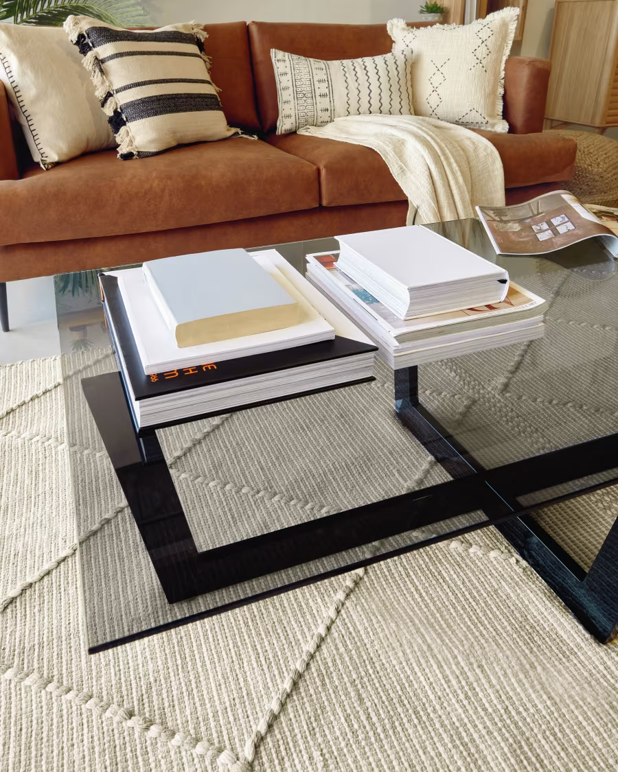 Kave Home Black glass Plam coffee table 120 x 70 cm