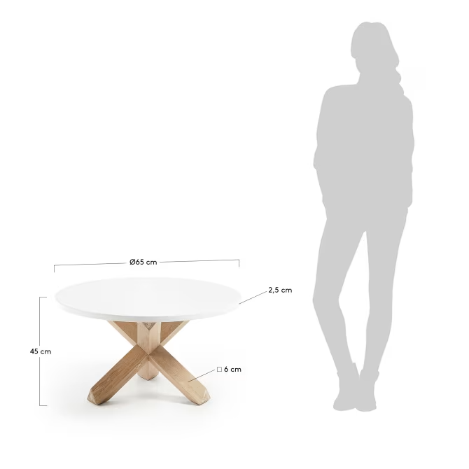 Kave Home Lotus coffee table in white with solid oak legs, Ø 65 cm