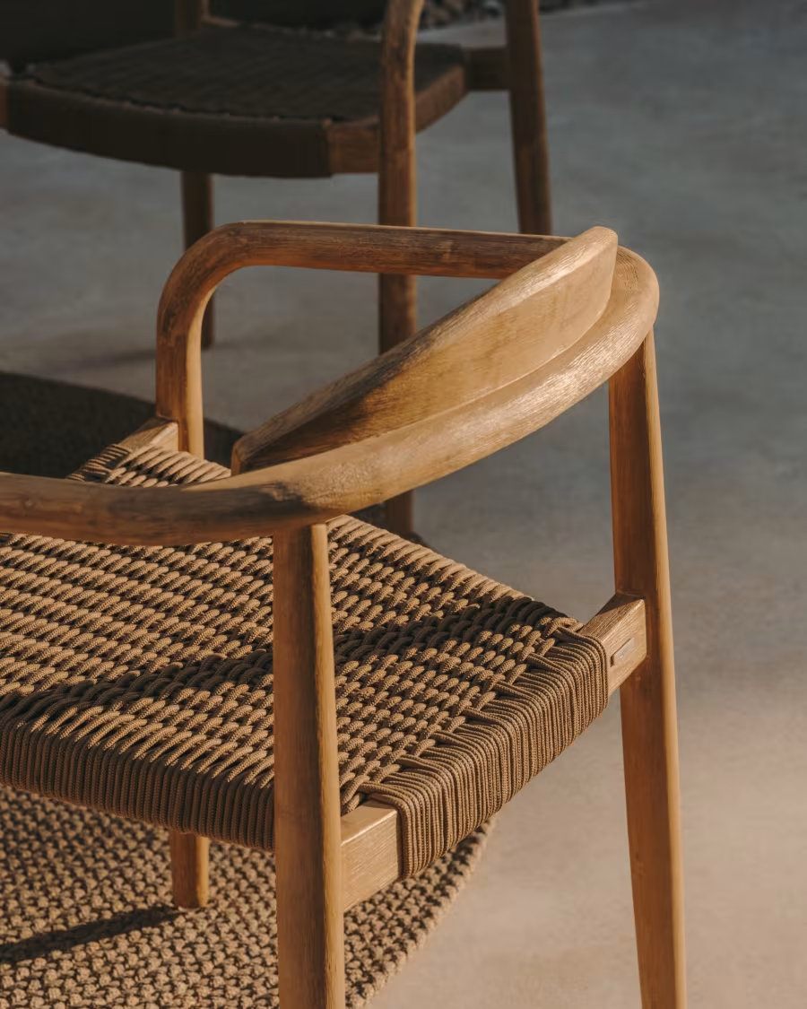 Kave Home 2 x Nina stackable chair in solid acacia wood and beige rope seat