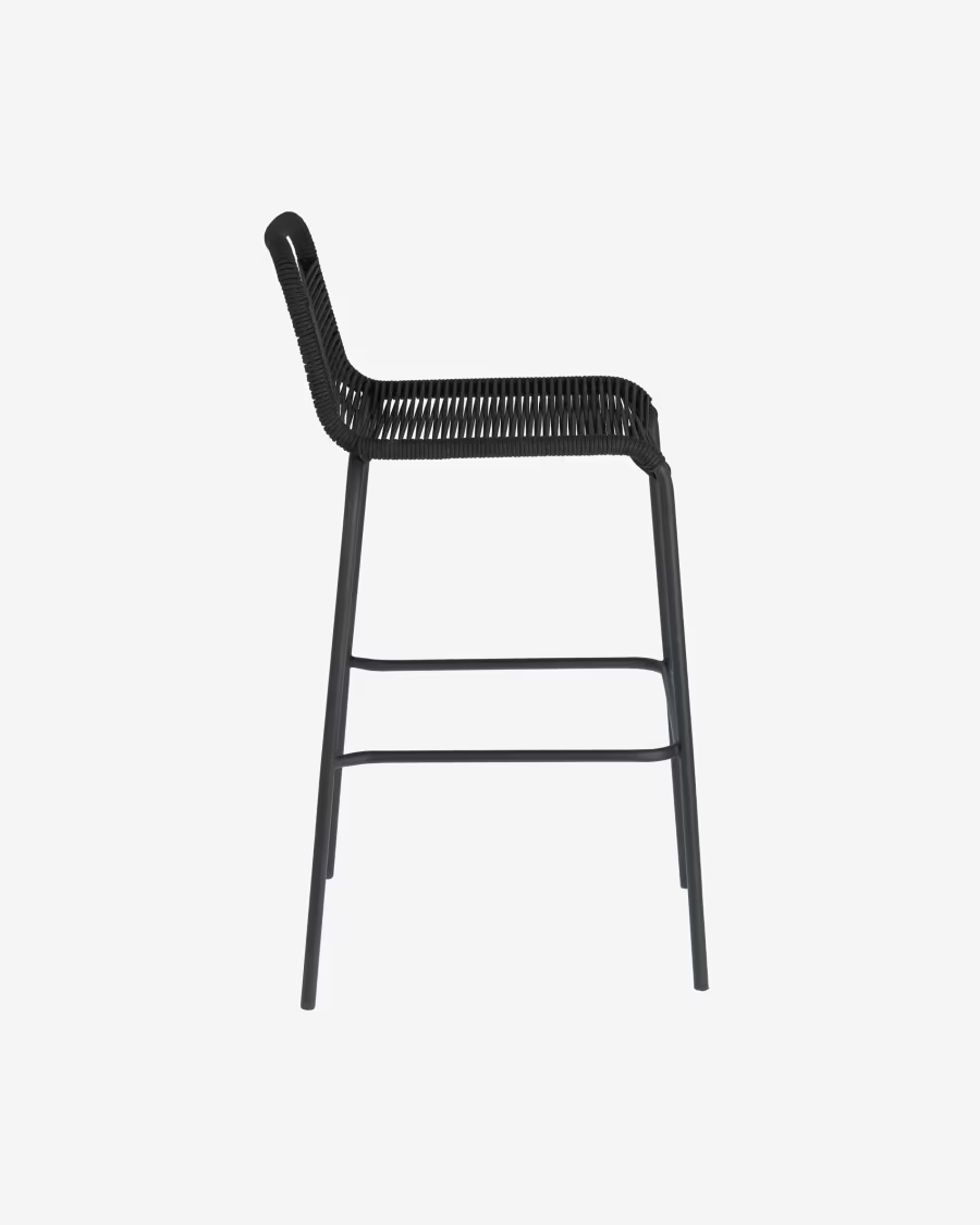 Kave Home 3 x Lambton stackable stool in black rope and black finish steel, 74 c