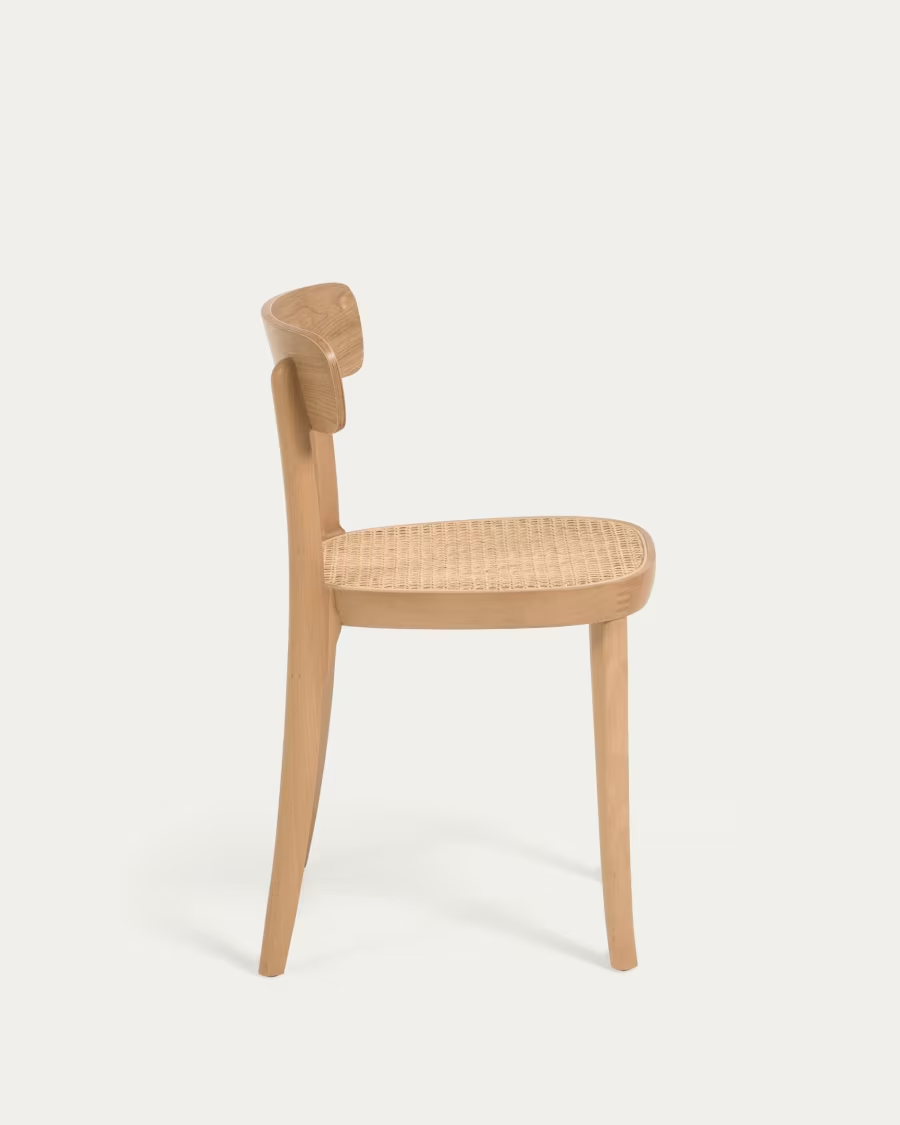 Kave home Romane chair in solid beech with natural finish, ash veneer and rattan