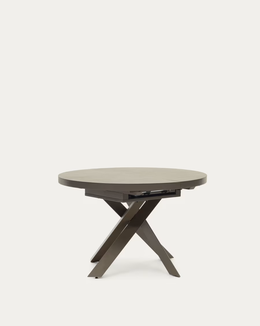 Kave Home Vashti round extendable table, porcelain and steel legs with a brown f