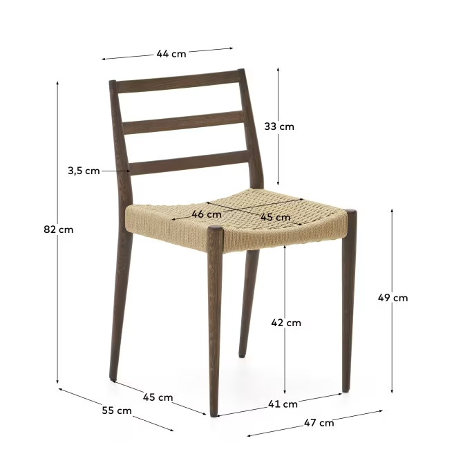 Kave Home 2 x Analy chair in solid oak 100% FSC with walnut finish and rope seat