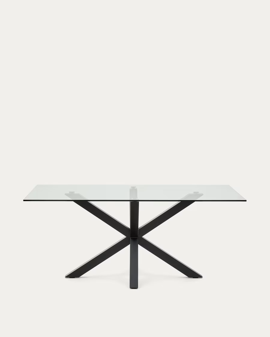 Kave Home Argo glass table with steel legs with black finish 180 x 100 cm