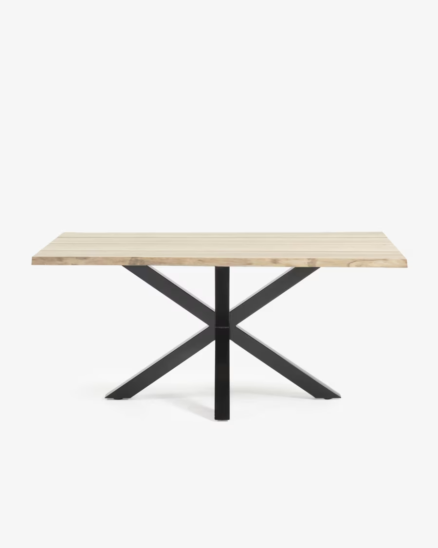 Kave home Argo oak veneer table with a whitewashed finish and black steel legs,