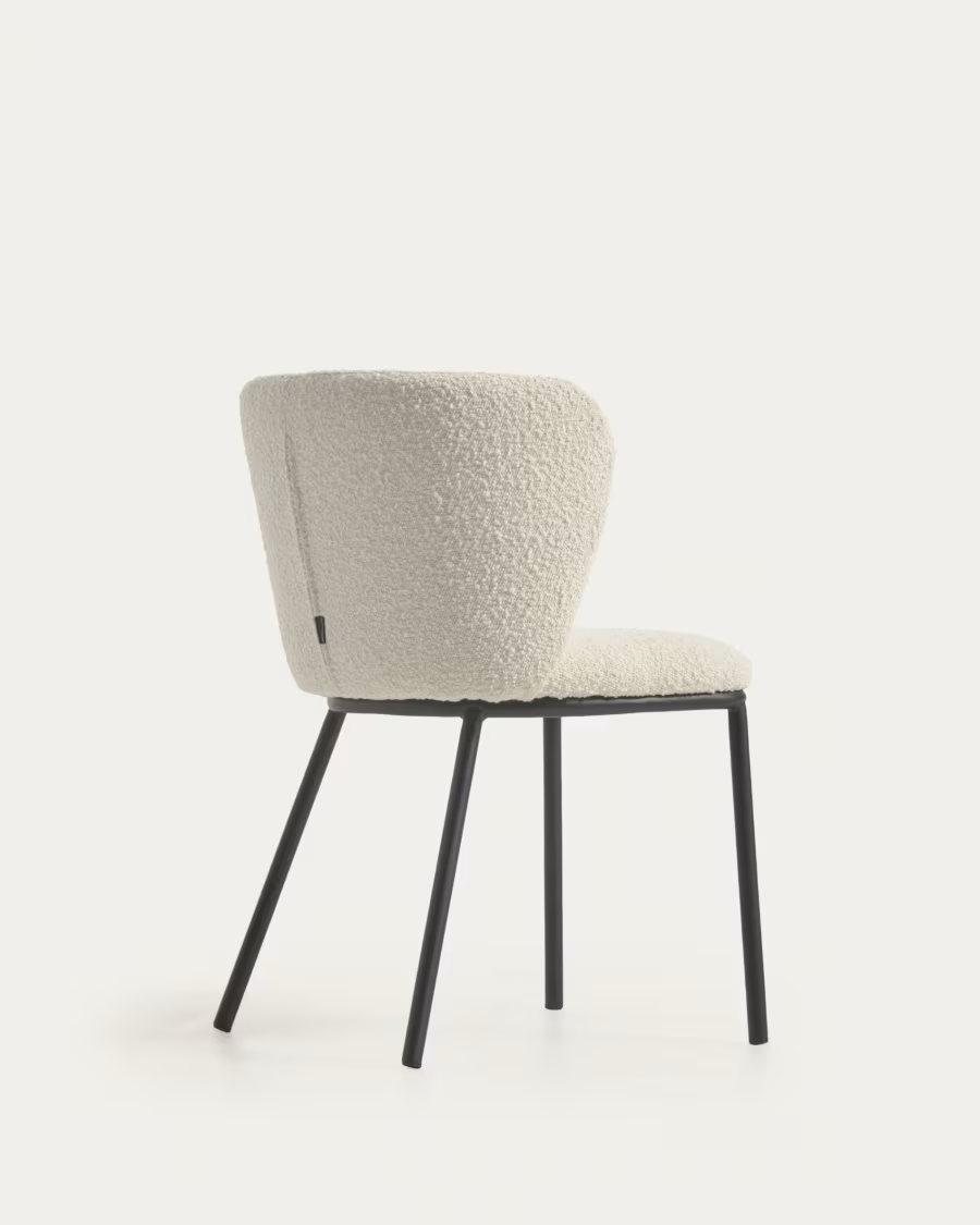 Kave Home Ciselia chair with white bouclé and black metal