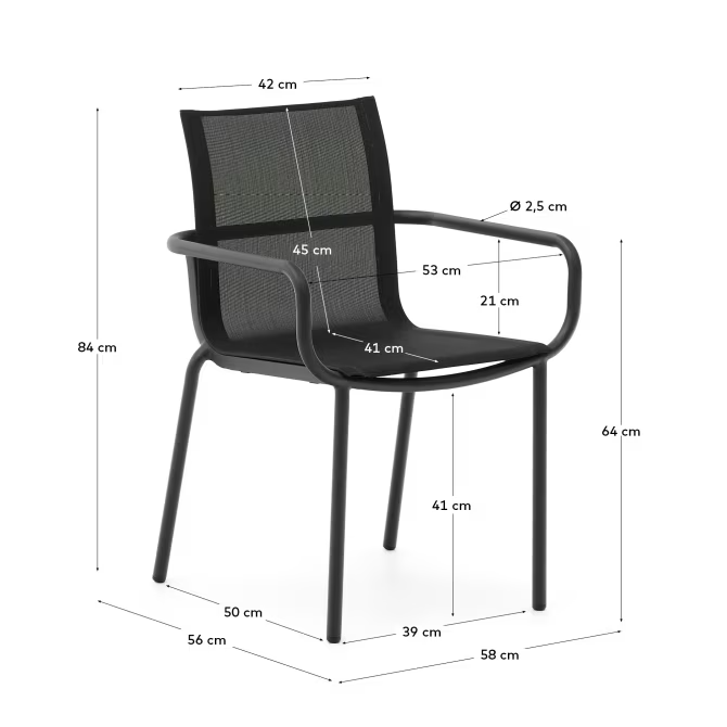 Kave Home 6 x Galdana stackable outdoor chair made of aluminum in dark grey