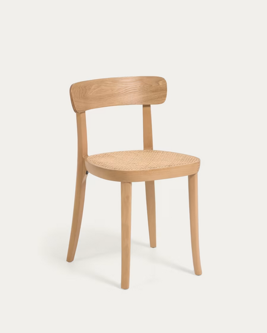 Kave home Romane chair in solid beech with natural finish, ash veneer and rattan