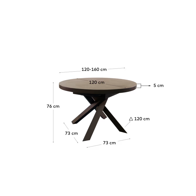 Kave Home Vashti round extendable table, porcelain and steel legs with a brown f