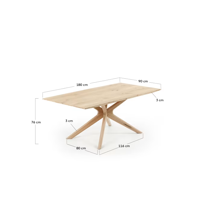 Kave Home Armande oak veneer table with white wash finish 180 x 90 cm