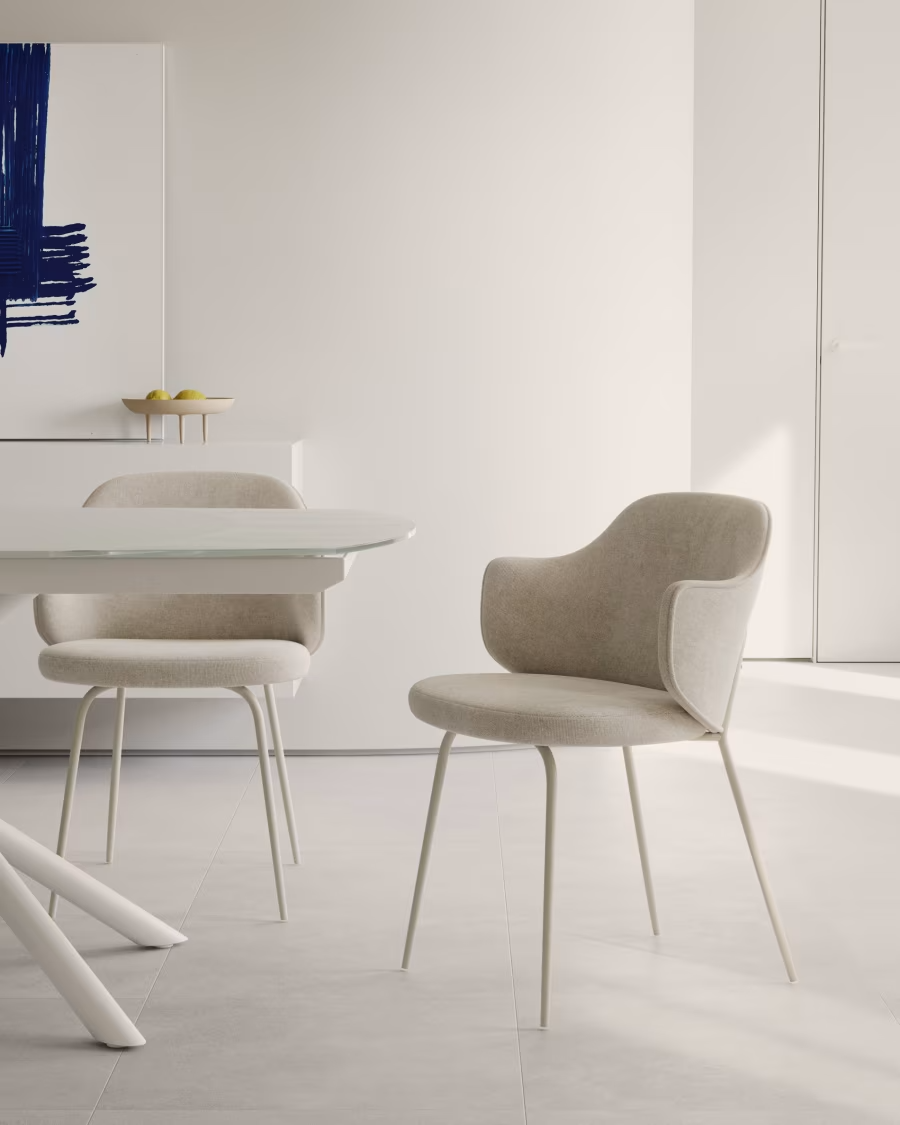 Kave Home Yunia chair in beige with steel legs in a painted beige finish