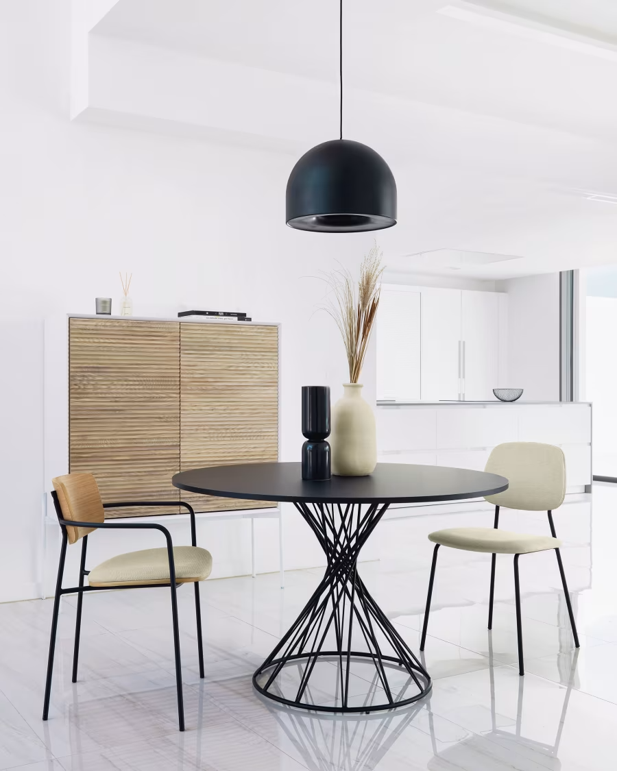 Kave Home Niut round Ø 120 cm black laquered DM table with steel legs with black