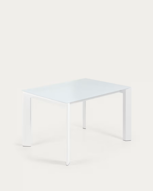 Kave home Axis white glass extendable table with white steel legs 120 (180) cm