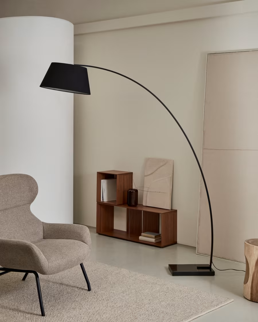 Kave home Juhe floor lamp in steel and black marble UK adapter