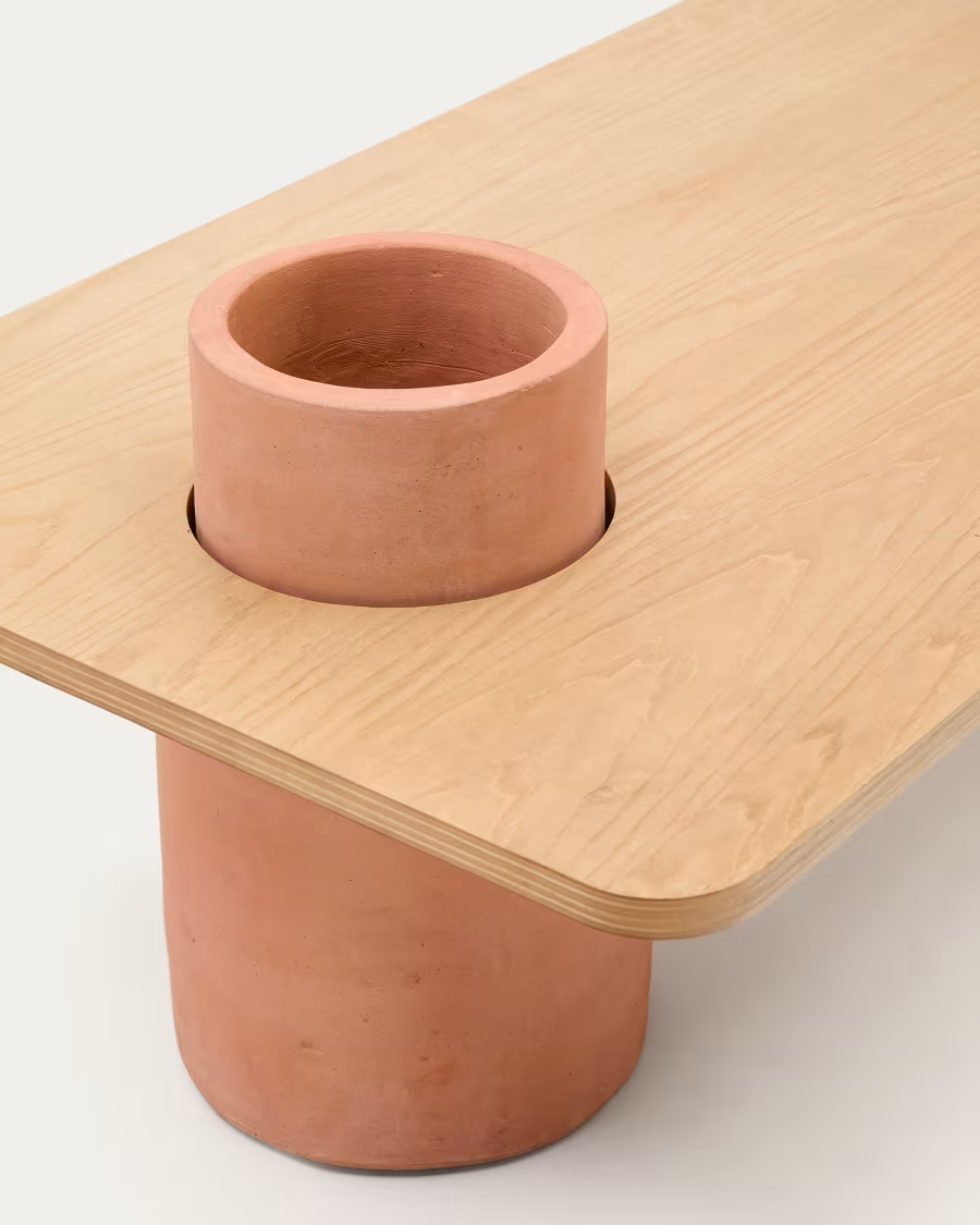 Kave Home Olaria terracotta coffee table with an oak veneer in a natural finish