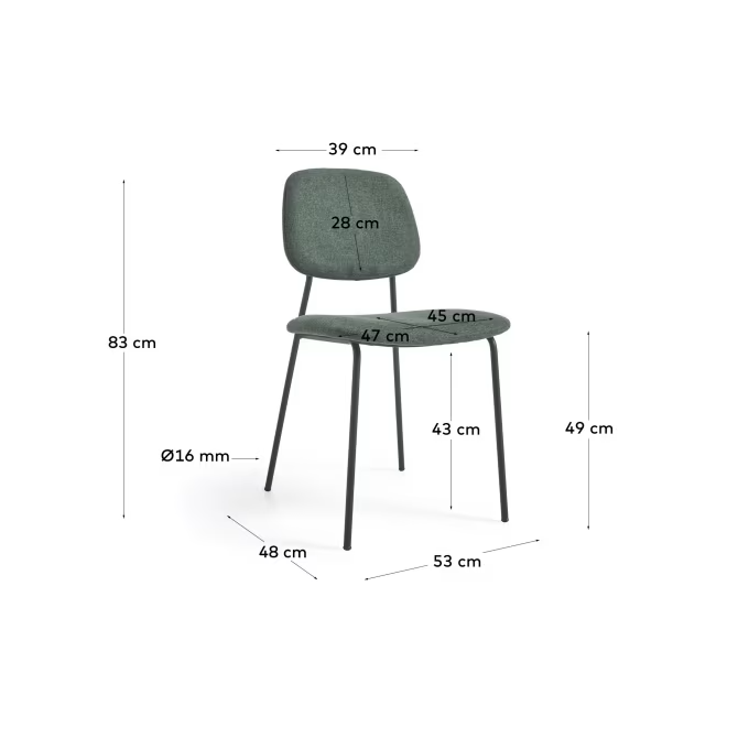 Kave Home Benilda dark green stackable chair with oak veneer and steel with blac