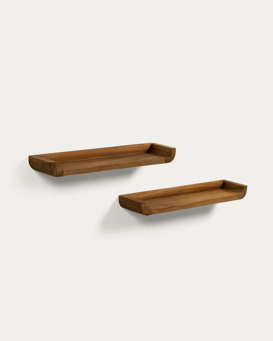 Kave Home Shamel set of 2 shelves in solid teak with a walnut finish, 50 x 5 cm