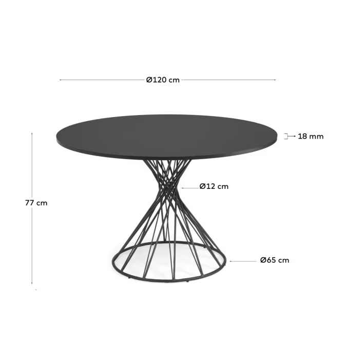 Kave Home Niut round Ø 120 cm black laquered DM table with steel legs with black