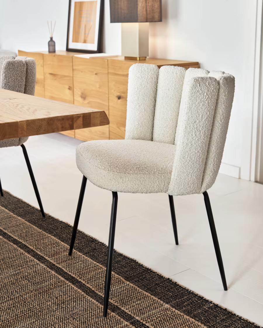 Kave Home 2 x Aniela chair with white bouclé and metal with black finish