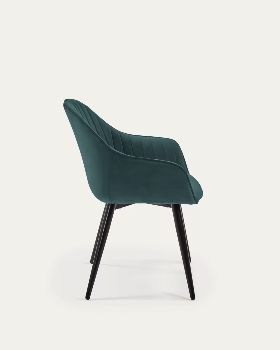 Kave Home 2 x Fabia velvet chair in turquoise with steel legs in a black finish