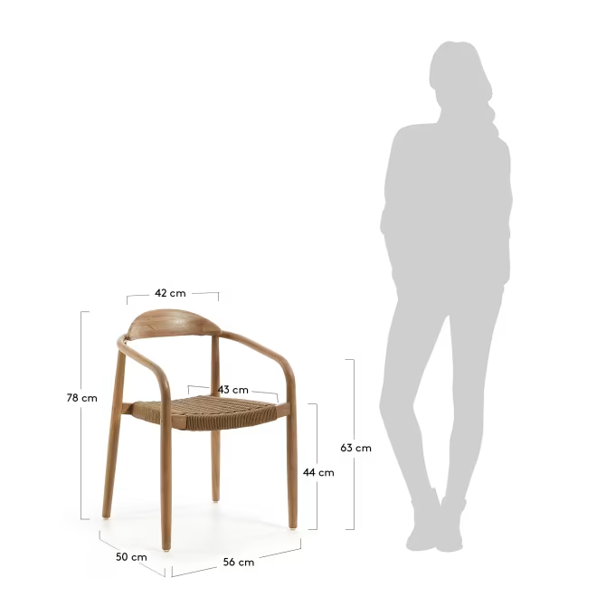 Kave Home Nina stackable chair in solid acacia wood and beige rope seat