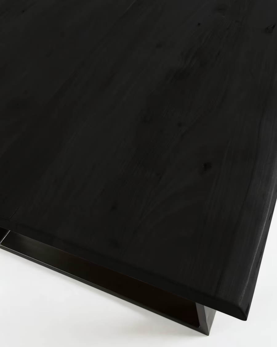 Kave home Alaia table in solid black acacia wood with black steel legs, 180x90cm