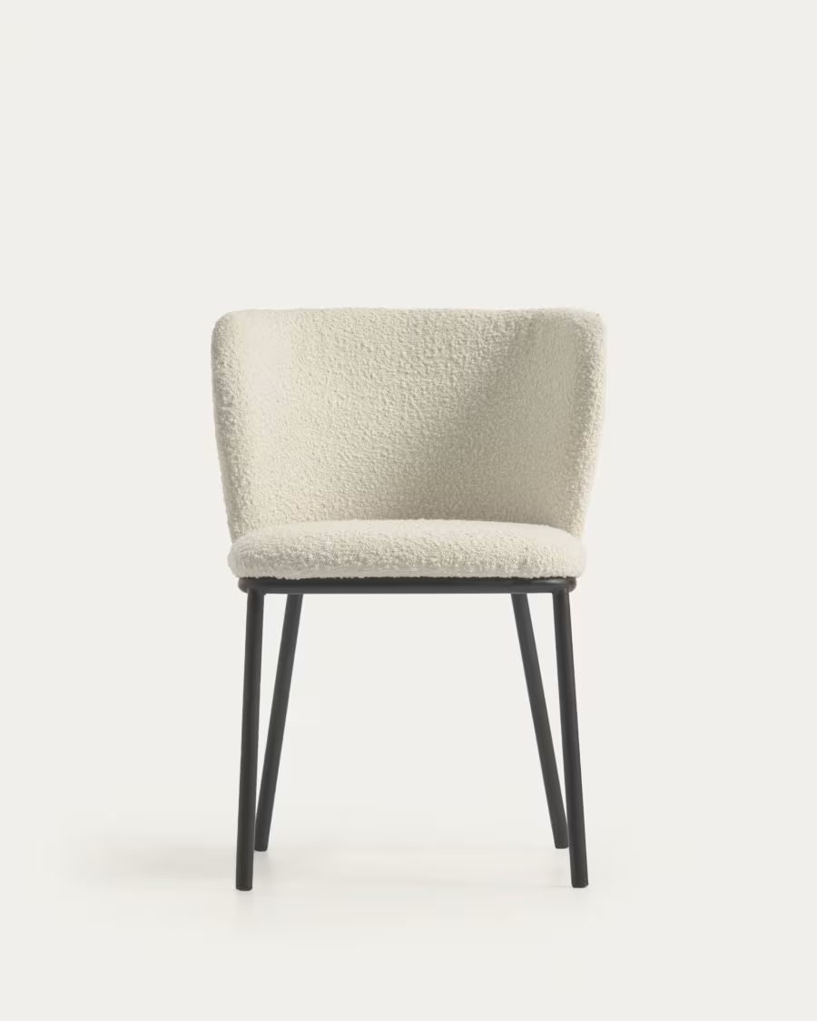 Kave Home Ciselia chair with white bouclé and black metal