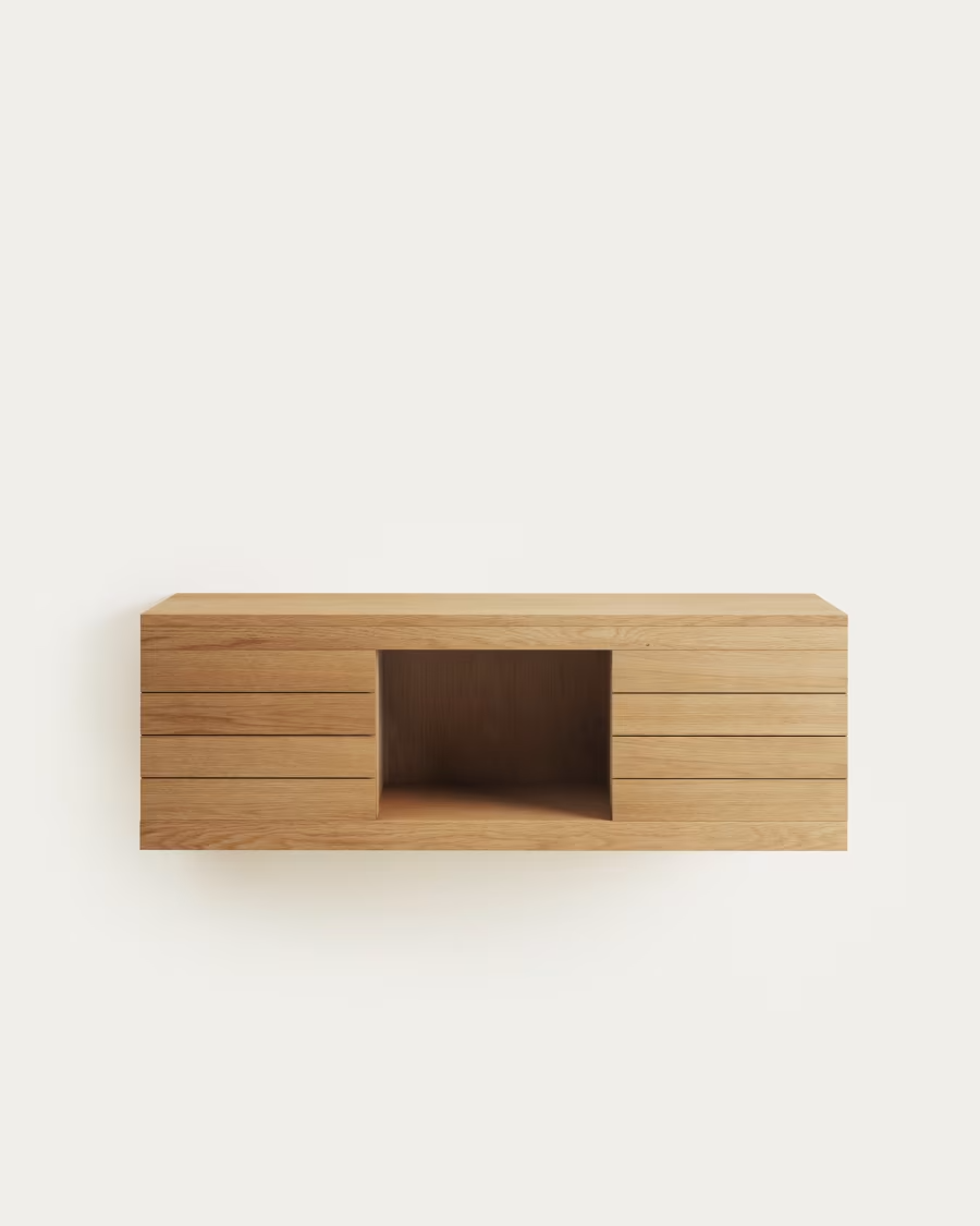 Kave Home Yenit bathroom furniture in solid teak wood with a natural finish, 120