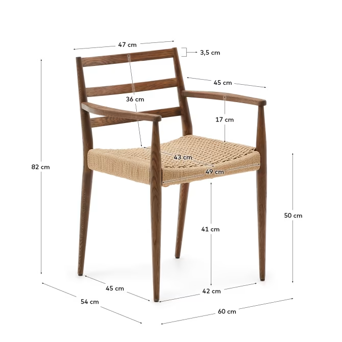 Kave Home 2 x Analy chair with armrests in solid oak wood in a walnut finish