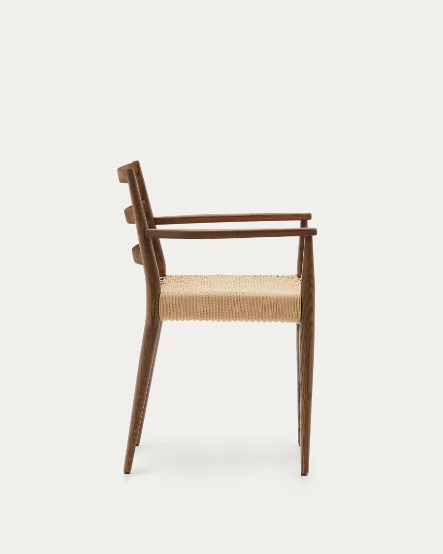 Kave Home 2 x Analy chair with armrests in solid oak wood in a walnut finish