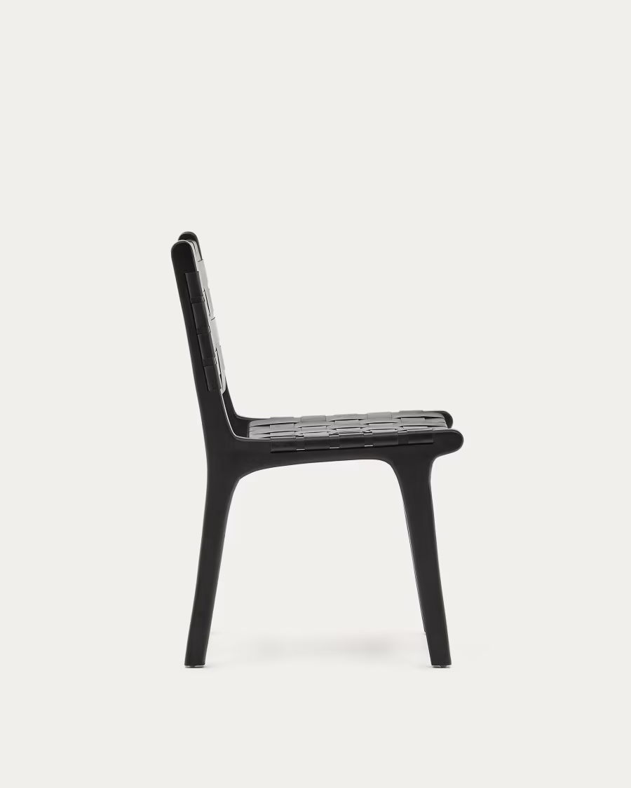 Kave Home Calixta chair in leather and solid mahogany wood with black finish