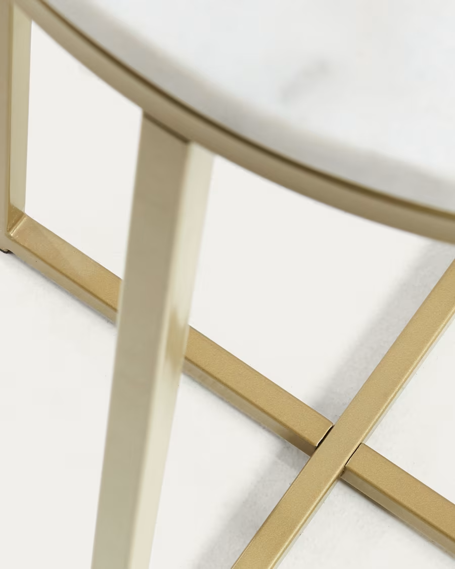 Kave Home Sheffield side table in white marble and golden steel legs Ø 43 cm