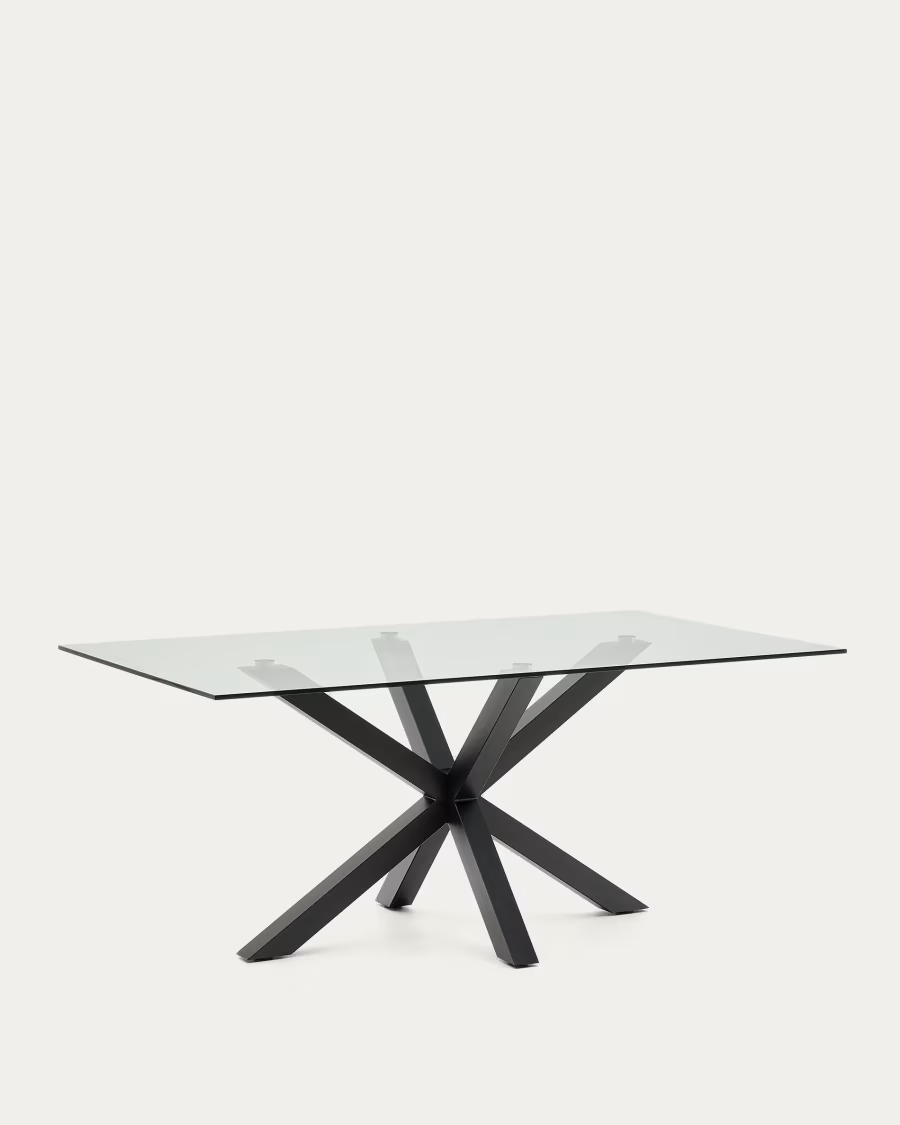 Kave Home Argo glass table with steel legs with black finish 180 x 100 cm