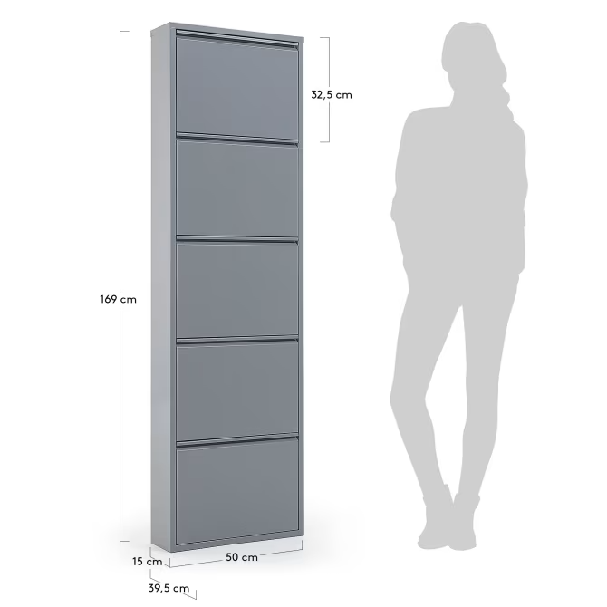 Kave Home Shoe rack Ode 50 x 168,5 cm 5 doors grey