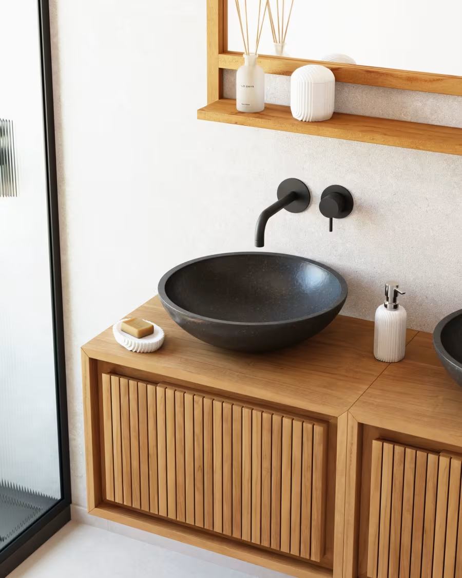 Kave Home Delina countertop washbasin in black terrazzo Ø 40 cm