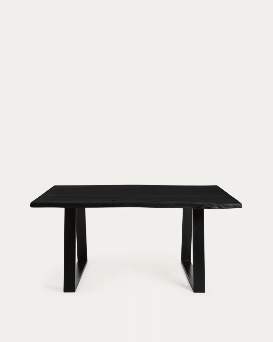 Kave home Alaia table in solid black acacia wood with black steel legs, 180x90cm