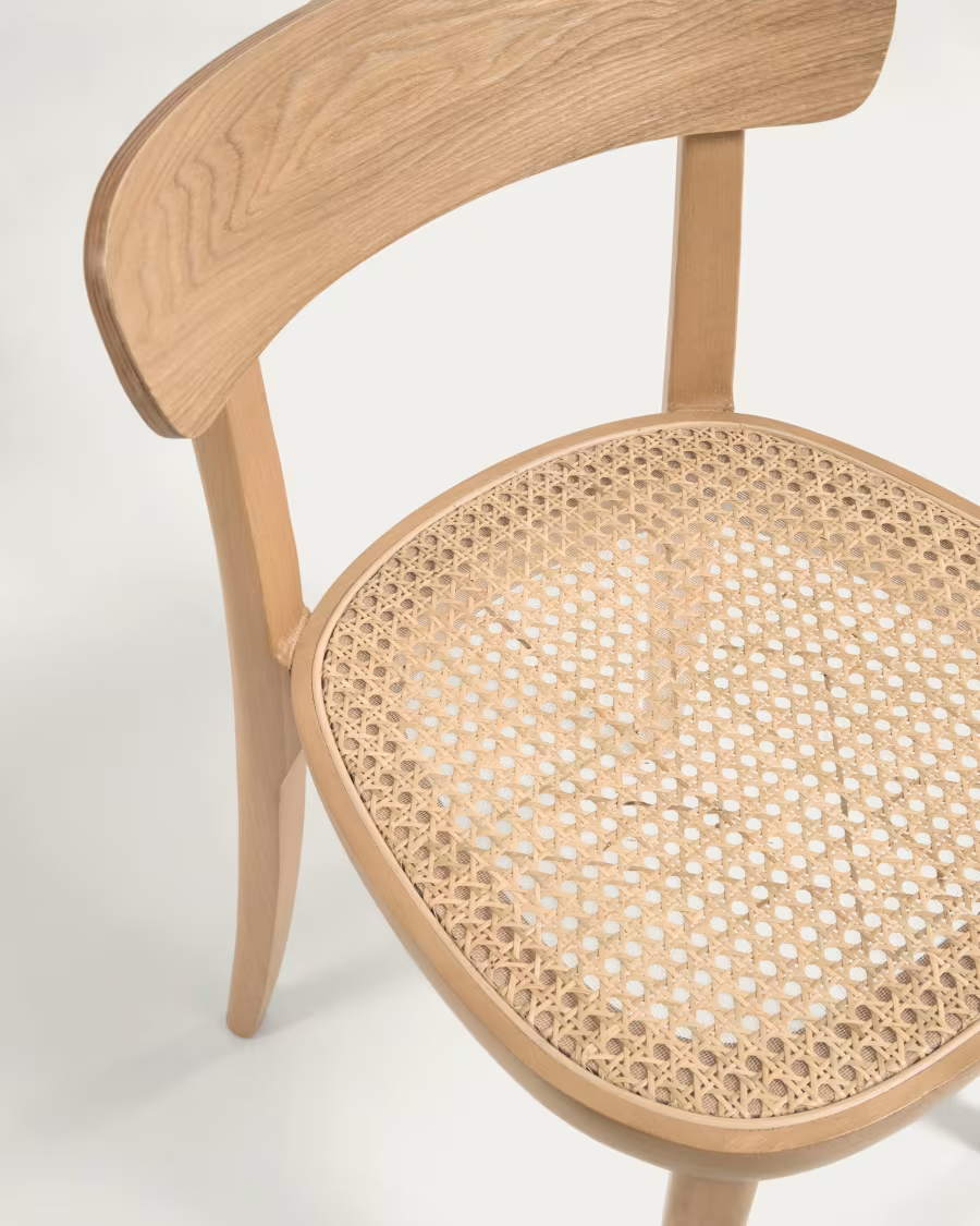 Kave home Romane chair in solid beech with natural finish, ash veneer and rattan