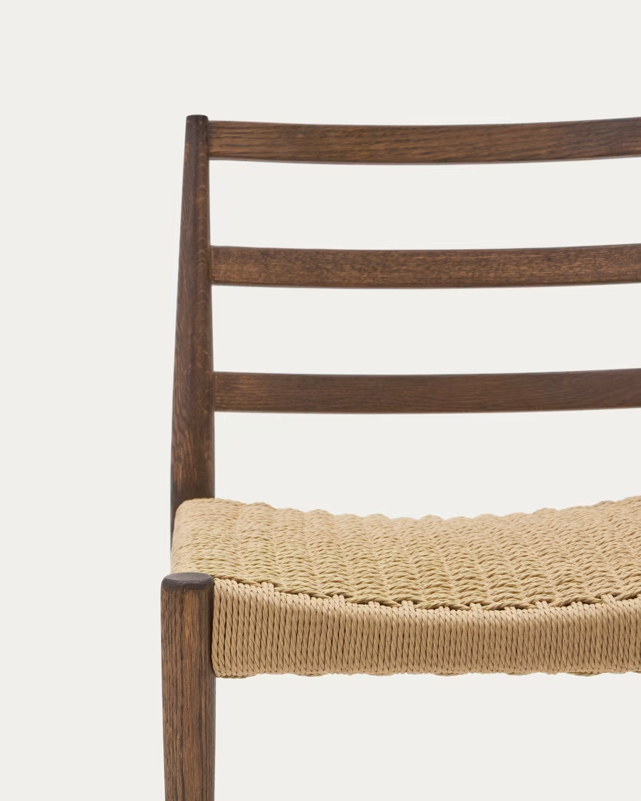 Kave Home 2 x Analy chair in solid oak 100% FSC with walnut finish and rope seat