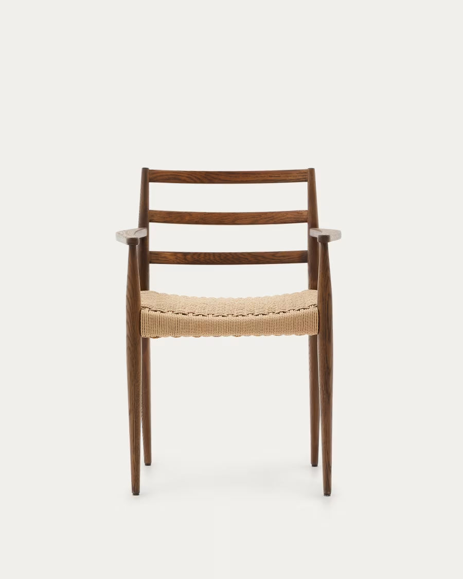 Kave Home 2 x Analy chair with armrests in solid oak wood in a walnut finish