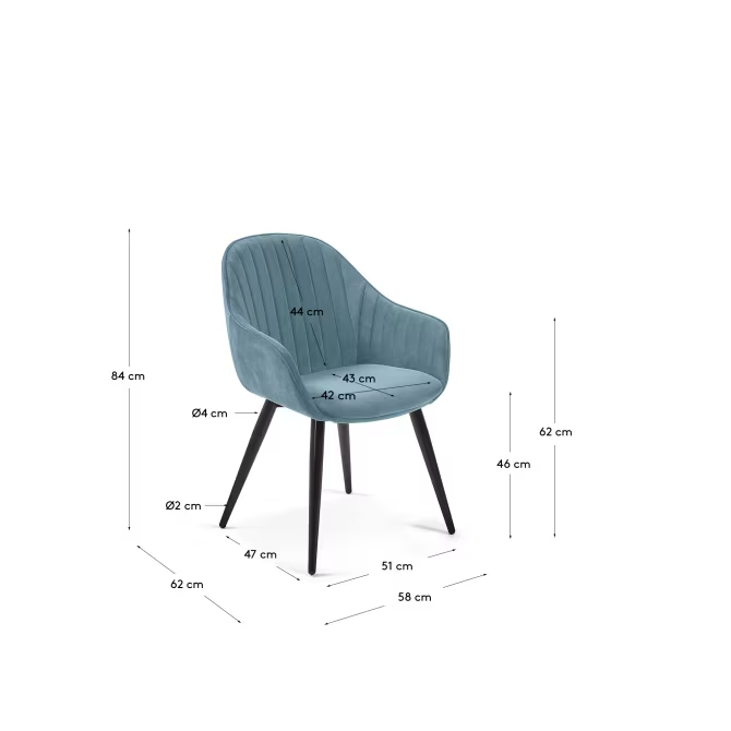 Kave Home 2 x Fabia velvet chair in turquoise with steel legs in a black finish