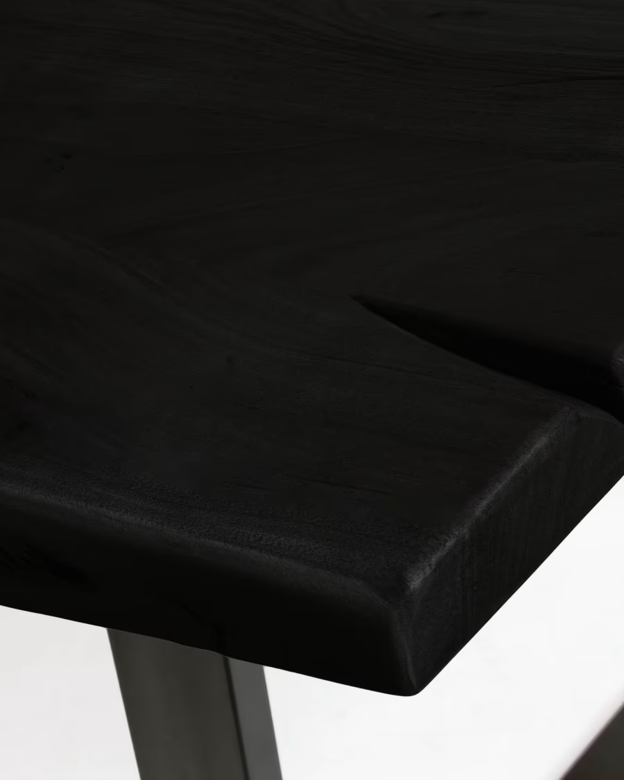 Kave home Alaia table in solid black acacia wood with black steel legs, 180x90cm