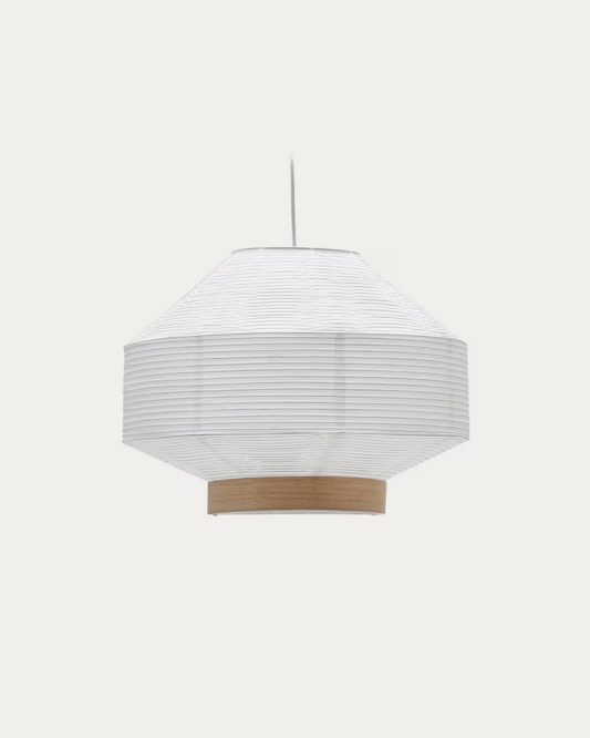 Kave Home Hila ceiling lamp screen in white paper with natural wood veneer Ø 55