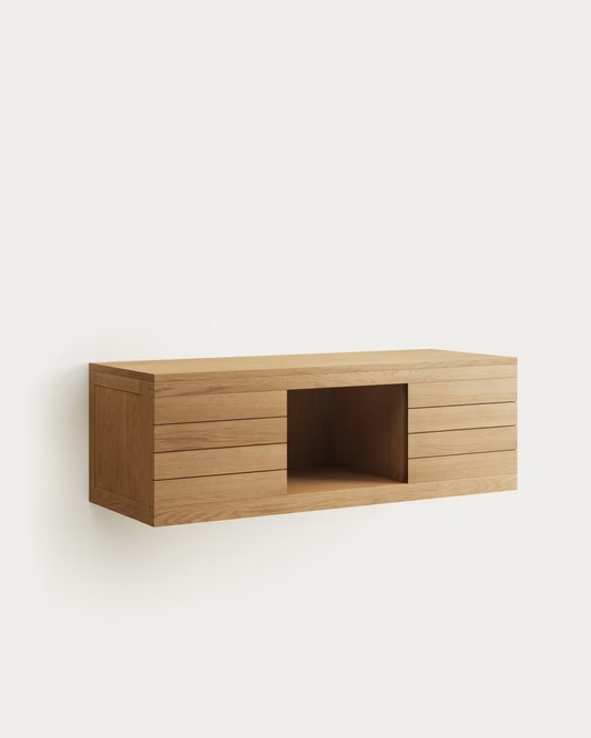 Kave Home Yenit bathroom furniture in solid teak wood with a natural finish, 120