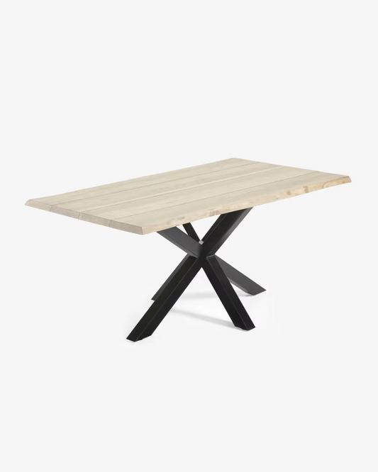 Kave home Argo oak veneer table with a whitewashed finish and black steel legs,