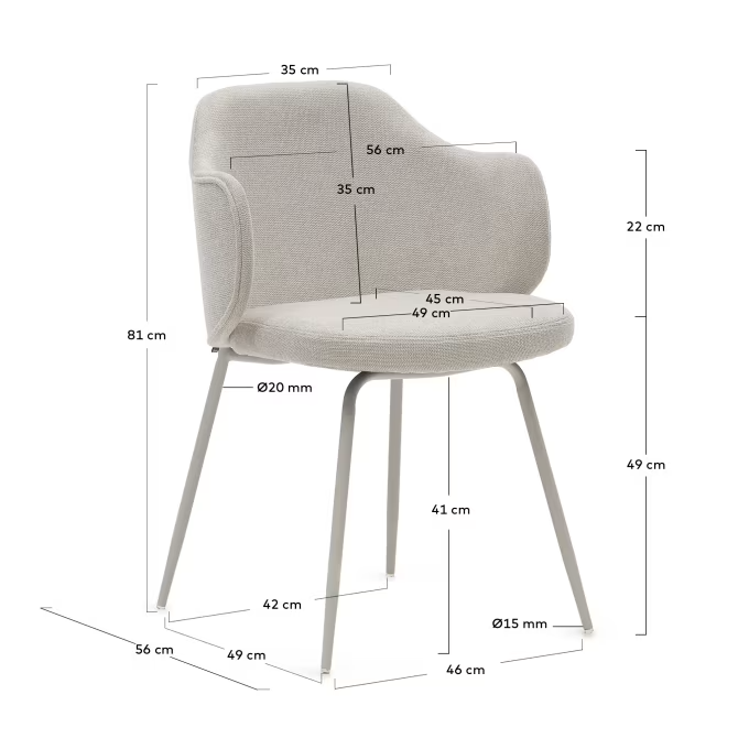 Kave Home Yunia chair in beige with steel legs in a painted beige finish