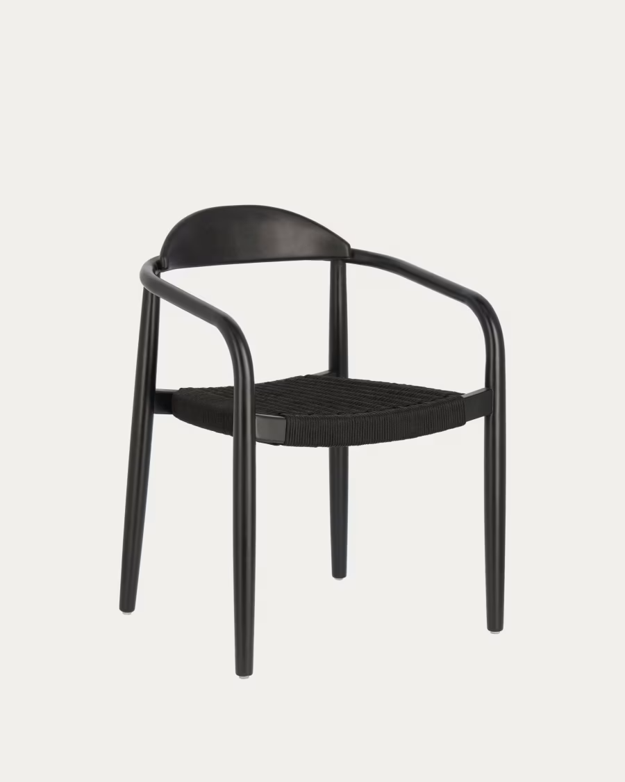 Kave Home Nina stackable chair in solid acacia wood with black finish and black