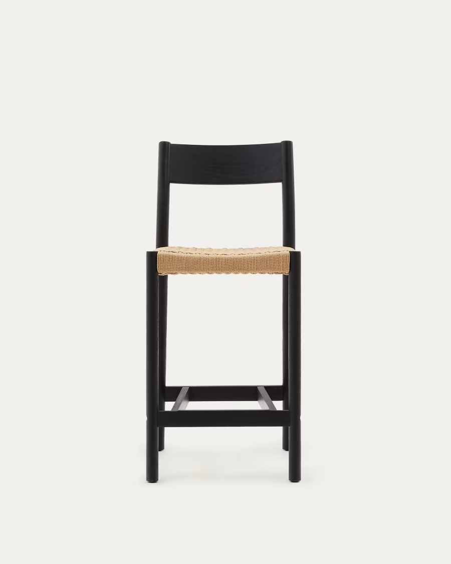 Kave Home 2 x Yalia stool with a backrest in solid oak wood in a black finish, a