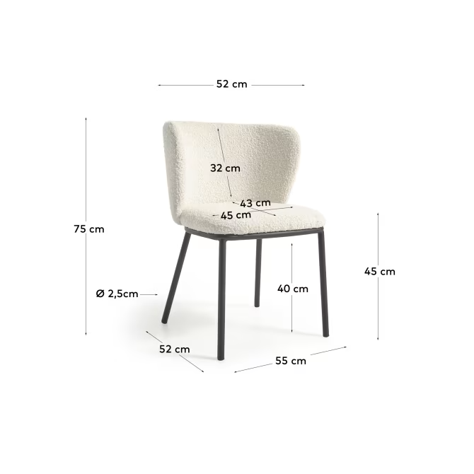 Kave Home Ciselia chair with white bouclé and black metal