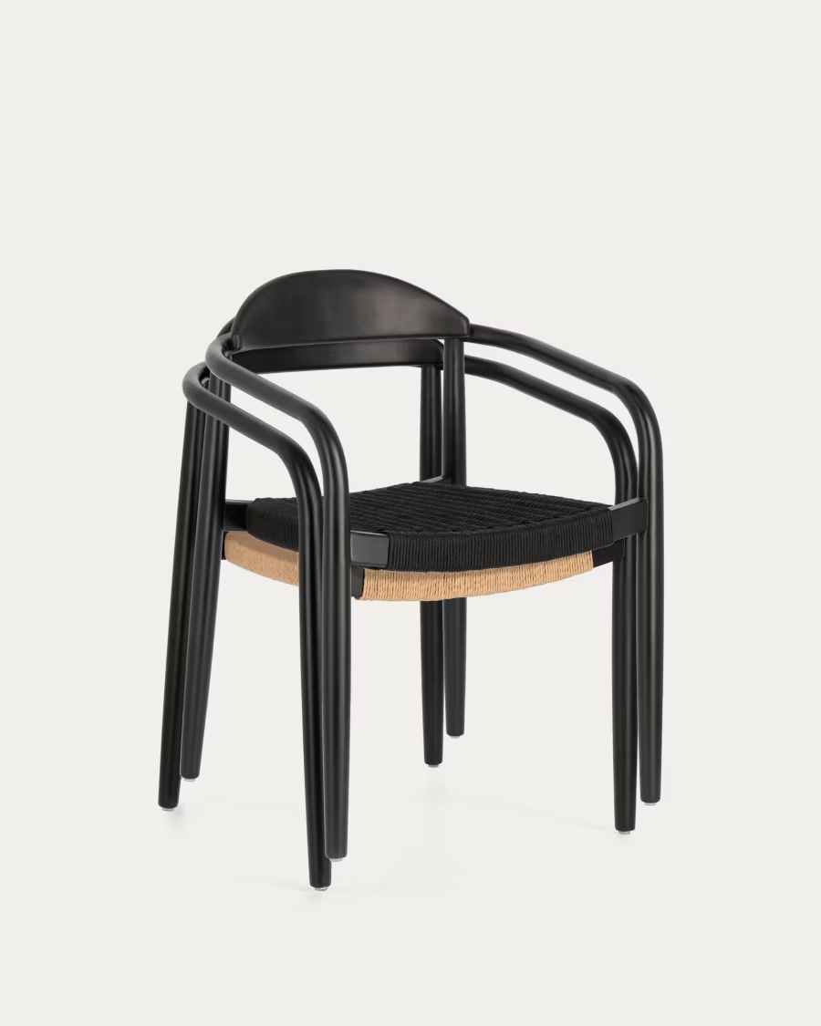 Kave Home Nina stackable chair in solid acacia wood with black finish and black